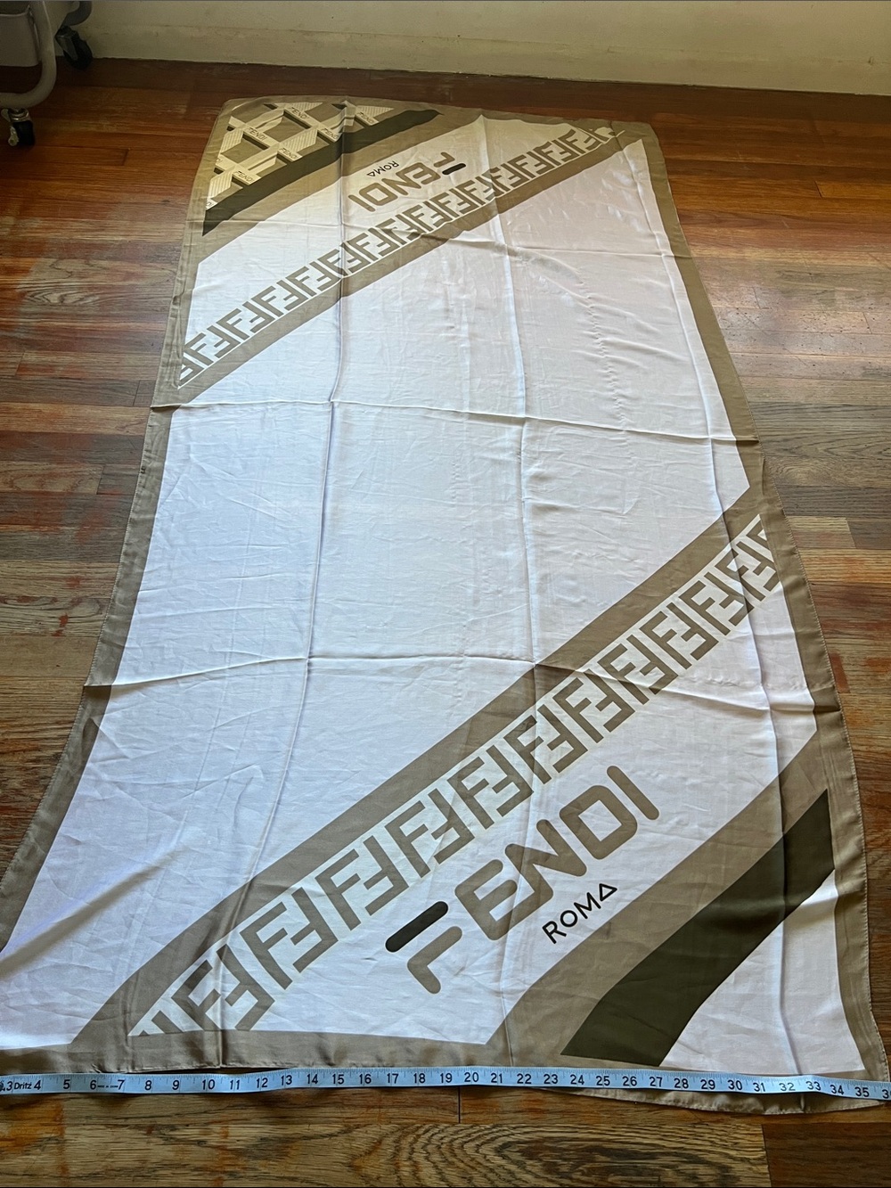 Fendi White and Beige FF-Logo Beach Towel